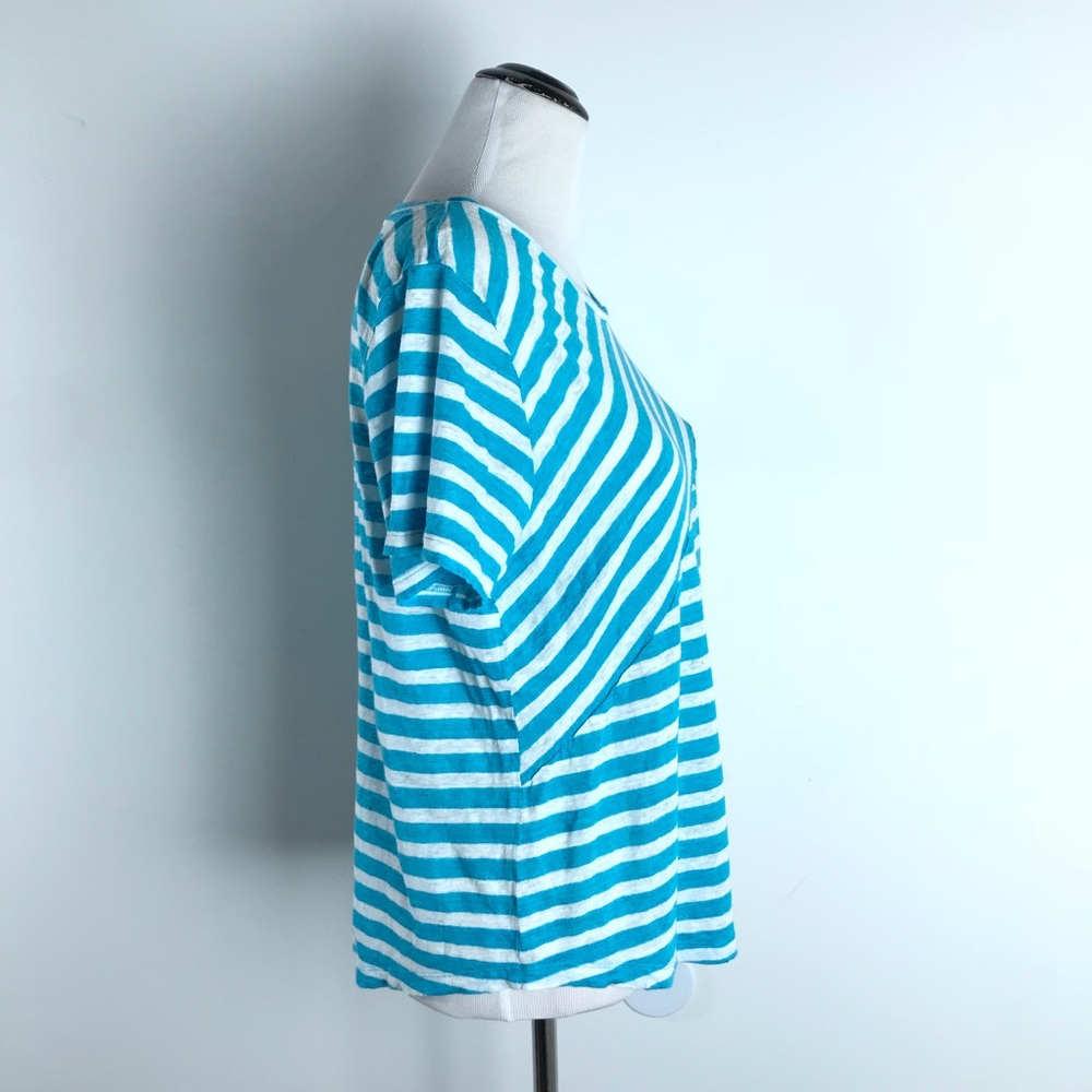 J. Crew Aqua Linen Cross Stripe T Shirt - Picture 3 of 8